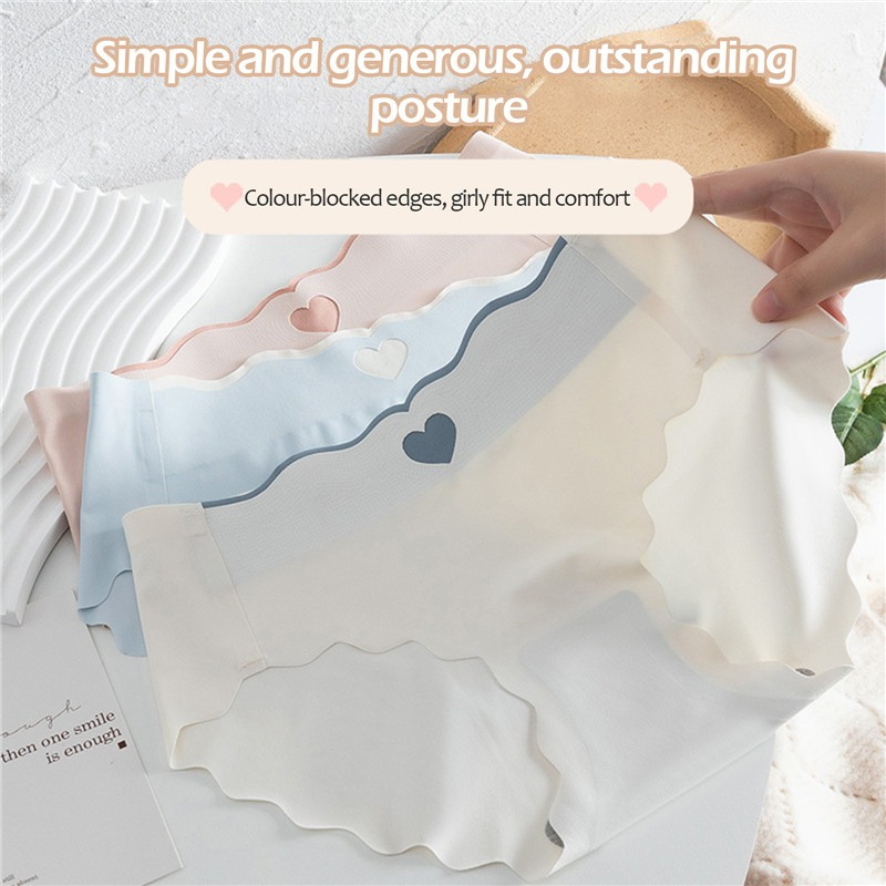 Nagy méretű, magas derekú hideg selyem bugyi nőknek szív mintás aranyos fehérnemű, légáteresztő puha lánynadrág női fehérnemű M-XL