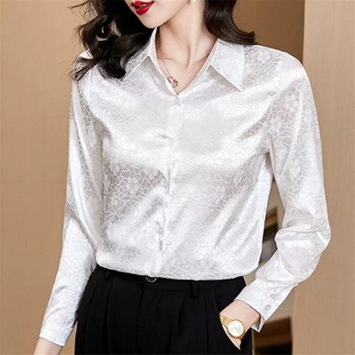 Svilene košulje Satenska ženska košulja Jacquard bluze dugih rukava za žene Jesenska bluza Osnovna ženska košulja na kopčanje Modna bluza