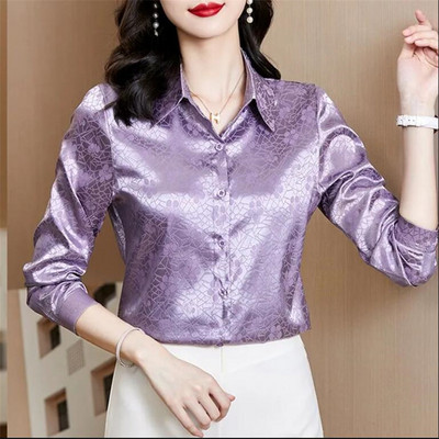 Svilene košulje Satenska ženska košulja Jacquard bluze dugih rukava za žene Jesenska bluza Osnovna ženska košulja na kopčanje Modna bluza