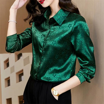 Svilene košulje Satenska ženska košulja Jacquard bluze dugih rukava za žene Jesenska bluza Osnovna ženska košulja na kopčanje Modna bluza