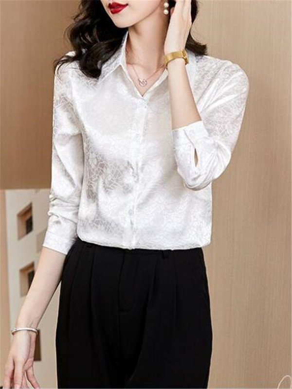 Svilene košulje Satenska ženska košulja Jacquard bluze dugih rukava za žene Jesenska bluza Osnovna ženska košulja na kopčanje Modna bluza