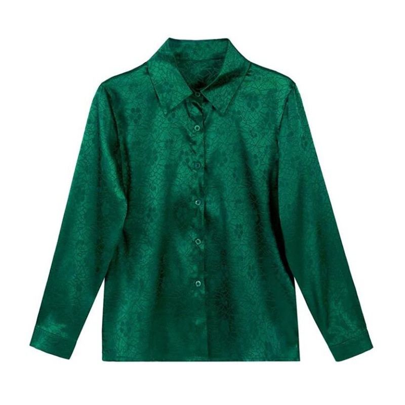 Svilene košulje Satenska ženska košulja Jacquard bluze dugih rukava za žene Jesenska bluza Osnovna ženska košulja na kopčanje Modna bluza