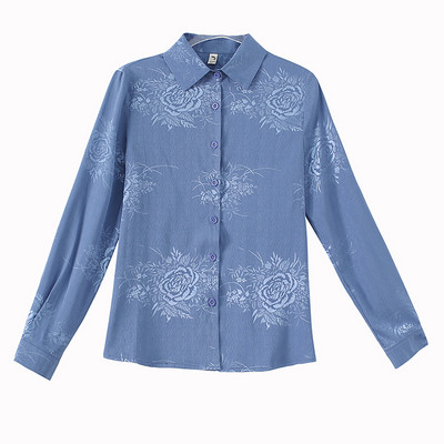 Ženske košulje, polo izrez, svileni print, starinska majica s cvjetnim uzorkom, satenska bluza s dugim rukavima, ženska majica, osnovna, OL košulja