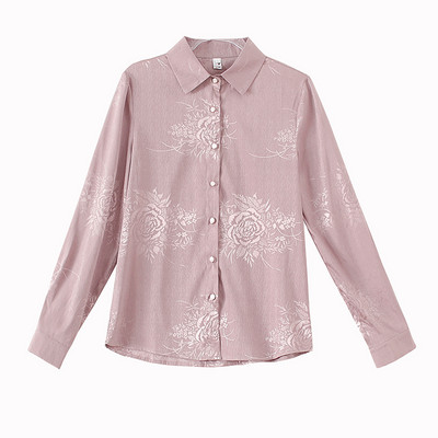 Ženske košulje, polo izrez, svileni print, starinska majica s cvjetnim uzorkom, satenska bluza s dugim rukavima, ženska majica, osnovna, OL košulja