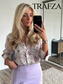 TRAFZA Vintage uus moekaunistus avara revääriga vabaaja pluus Naiste särgid šikid naiste topid Lillemustriga pikkade varrukatega nööpidega