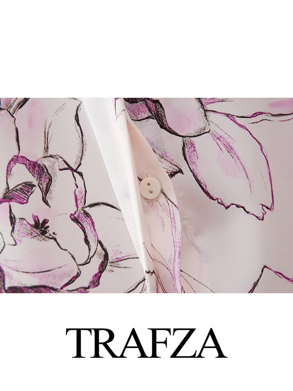 TRAFZA Vintage uus moekaunistus avara revääriga vabaaja pluus Naiste särgid šikid naiste topid Lillemustriga pikkade varrukatega nööpidega