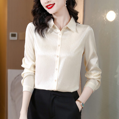 Cămăși din satin de mătase pentru femei, cu mâneci lungi, imprimate șic, la modă, bluze pentru femei, 2024, elegante, pentru birou, damă, OL, topuri de bază, îmbrăcăminte ocazională