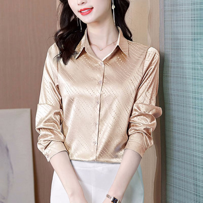 Cămăși din satin de mătase pentru femei, cu mâneci lungi, imprimate șic, la modă, bluze pentru femei, 2024, elegante, pentru birou, damă, OL, topuri de bază, îmbrăcăminte ocazională