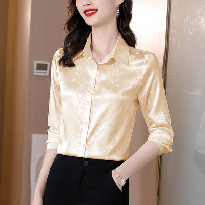 Cămăși din satin de mătase pentru femei, cu mâneci lungi, imprimate șic, la modă, bluze pentru femei, 2024, elegante, pentru birou, damă, OL, topuri de bază, îmbrăcăminte ocazională