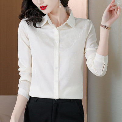 Cămăși din satin de mătase pentru femei, cu mâneci lungi, imprimate șic, la modă, bluze pentru femei, 2024, elegante, pentru birou, damă, OL, topuri de bază, îmbrăcăminte ocazională