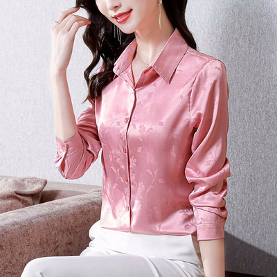 Cămăși din satin de mătase pentru femei, cu mâneci lungi, imprimate șic, la modă, bluze pentru femei, 2024, elegante, pentru birou, damă, OL, topuri de bază, îmbrăcăminte ocazională