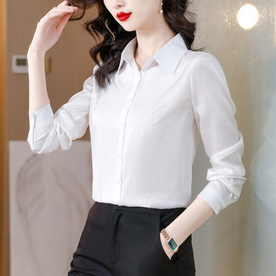 Cămăși din satin de mătase pentru femei, cu mâneci lungi, imprimate șic, la modă, bluze pentru femei, 2024, elegante, pentru birou, damă, OL, topuri de bază, îmbrăcăminte ocazională