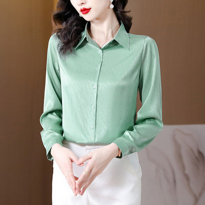 Cămăși din satin de mătase pentru femei, cu mâneci lungi, imprimate șic, la modă, bluze pentru femei, 2024, elegante, pentru birou, damă, OL, topuri de bază, îmbrăcăminte ocazională