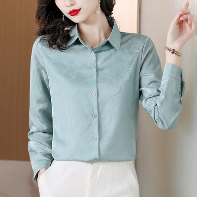 Cămăși din satin de mătase pentru femei, cu mâneci lungi, imprimate șic, la modă, bluze pentru femei, 2024, elegante, pentru birou, damă, OL, topuri de bază, îmbrăcăminte ocazională