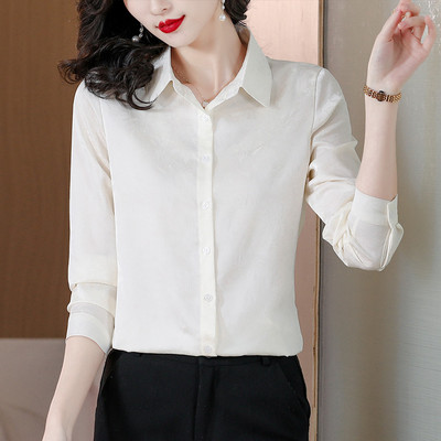 Cămăși din satin de mătase pentru femei, cu mâneci lungi, imprimate șic, la modă, bluze pentru femei, 2024, elegante, pentru birou, damă, OL, topuri de bază, îmbrăcăminte ocazională