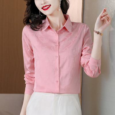 Cămăși din satin de mătase pentru femei, cu mâneci lungi, imprimate șic, la modă, bluze pentru femei, 2024, elegante, pentru birou, damă, OL, topuri de bază, îmbrăcăminte ocazională