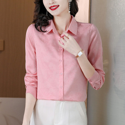 Cămăși din satin de mătase pentru femei, cu mâneci lungi, imprimate șic, la modă, bluze pentru femei, 2024, elegante, pentru birou, damă, OL, topuri de bază, îmbrăcăminte ocazională