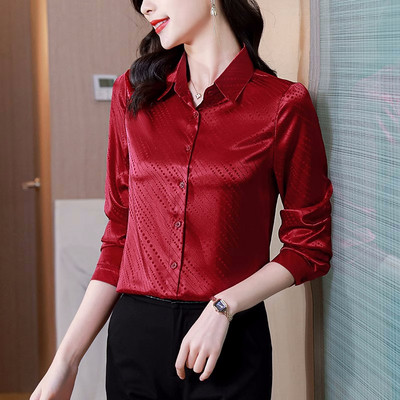 Cămăși din satin de mătase pentru femei, cu mâneci lungi, imprimate șic, la modă, bluze pentru femei, 2024, elegante, pentru birou, damă, OL, topuri de bază, îmbrăcăminte ocazională