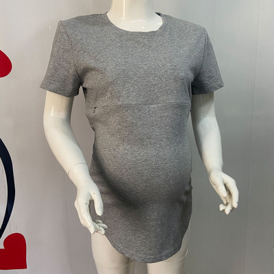 Vasaras grūtnieču apģērbi zīdīšanas topi ar īsām piedurknēm kokvilnas laktācijas krekls ar rāvējslēdzēju barošanai grūtniecēm, liels izmērs 5XL