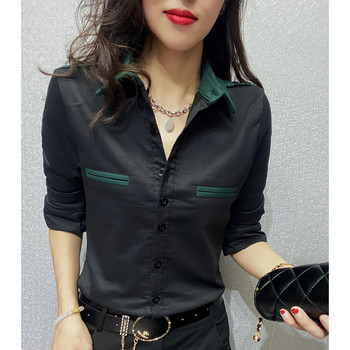 Модна свободна корейска риза с копчета с ревери Дамско облекло 2023 Пролет Лято Нови ежедневни горнища Универсална офис дамска блуза