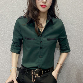 Модна свободна корейска риза с копчета с ревери Дамско облекло 2023 Пролет Лято Нови ежедневни горнища Универсална офис дамска блуза