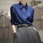 Pendel-mood Naiste ühevärviline lahtikäiva kraega särk Kevad-sügis temperament pikkade varrukatega nööppluus Naiste riided