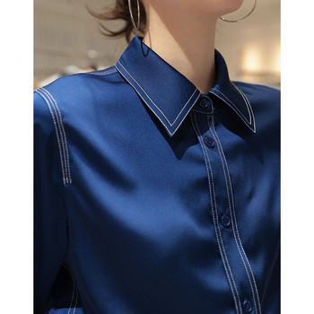 Модна дамска едноцветна риза с отложна яка, пролет, есен, темперамент, блуза с копчета с дълъг ръкав, дамско облекло