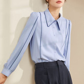 2024. g. sieviešu pavasaris un rudens, jauna mode, kvadrātveida apkakles poga, vienkrāsains, daudzpusīgs, brīvs krekls ar garām piedurknēm