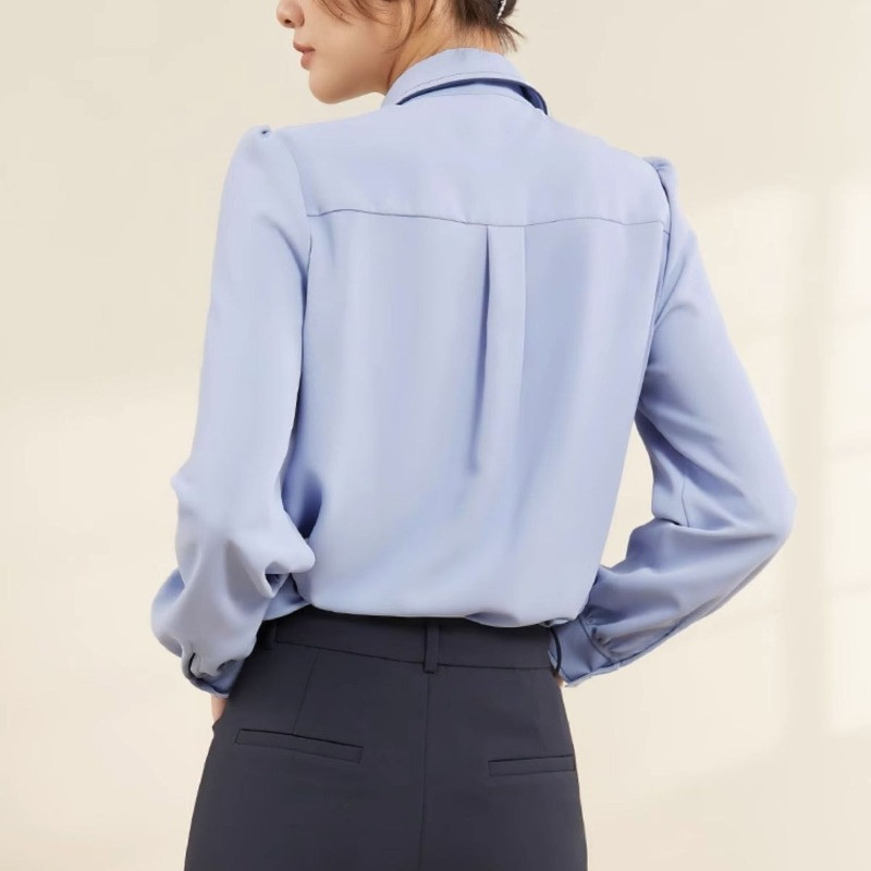 2024. g. sieviešu pavasaris un rudens, jauna mode, kvadrātveida apkakles poga, vienkrāsains, daudzpusīgs, brīvs krekls ar garām piedurknēm