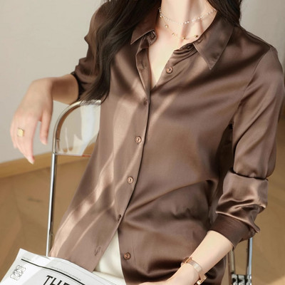 Cămașă de damă din satin Bluze pentru femei Moda 2024 în stil coreean Topuri de damă Cămașă albă de lux Femei OL Largi Îmbrăcăminte nouă pentru femei