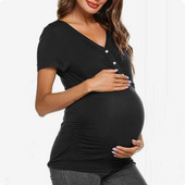 Grūtnieču vasaras T-krekli Grūtnieču topi ar īsām piedurknēm Zīdīšanas T-krekli grūtniecēm Modes tops Grūtnieču ietīšanas krekli Apģērbs