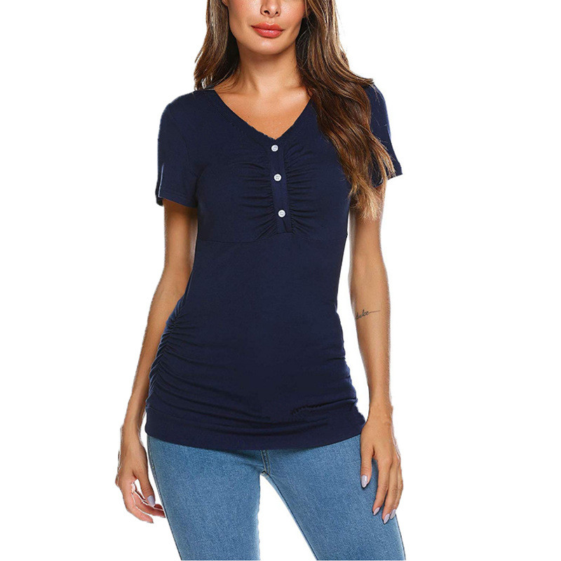 Grūtnieču vasaras T-krekli Grūtnieču topi ar īsām piedurknēm Zīdīšanas T-krekli grūtniecēm Modes tops Grūtnieču ietīšanas krekli Apģērbs