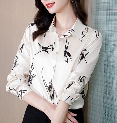 3XL Elegantne siidist šifoonist särk Üherealine OL Top Fashion Allaneelatud krae Pikad varrukad Lilletrükiga naiste pluus kuum soodusmüük