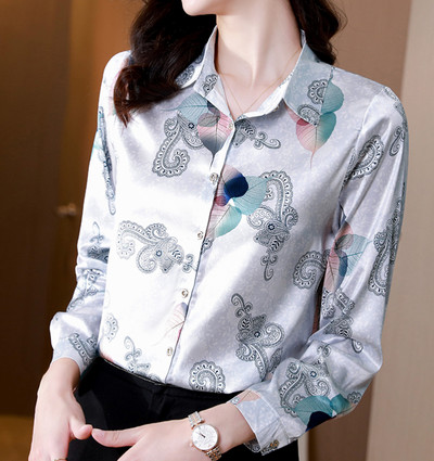 3XL Elegantne siidist šifoonist särk Üherealine OL Top Fashion Allaneelatud krae Pikad varrukad Lilletrükiga naiste pluus kuum soodusmüük