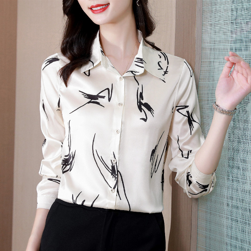 3XL Elegantne siidist šifoonist särk Üherealine OL Top Fashion Allaneelatud krae Pikad varrukad Lilletrükiga naiste pluus kuum soodusmüük