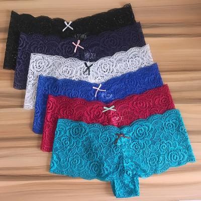 6GB Sieviešu seksīgas mežģīņu biksītes Bokseri Caurspīdīga seksīga ziedu perspektīva apakšveļa Sieviešu zema auguma zēnu intīma apakšveļa