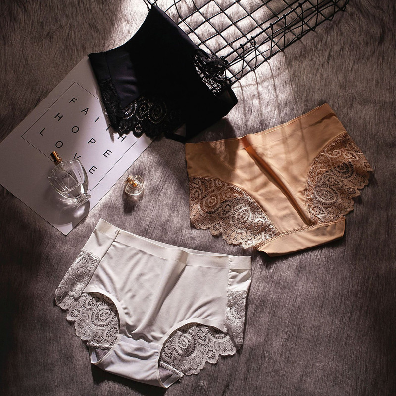 Ice Silk naiste aluspüksid Seksikas aluspesu Lilleline heegeldatud pits õmblusteta aluspüksid hingavad puuvillased jalgevahe elastsed püksid