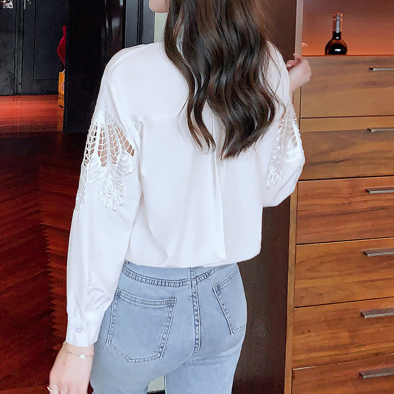 QOERLIN 2022. gada rudens jauni sieviešu krekli ar iegremdētām piedurknēm balti krekli ar pogām ar vienu rindu uz augšu blūzes sieviešu kroku topi