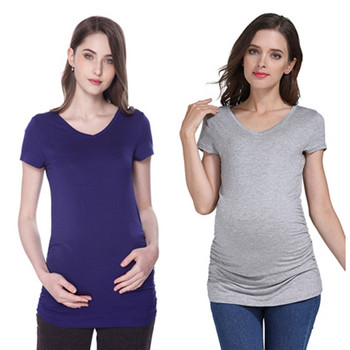 Καλοκαιρινό μπλουζάκι εγκύου μονόχρωμο μπλουζάκι εγκυμοσύνης Μαλακό και ελαστικό γυναικείο βισκόζη Ρούχα εγκύου