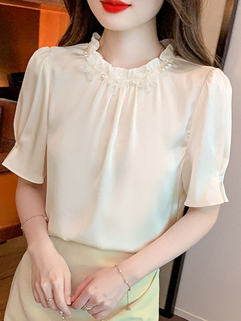 Нова модна лятна шифонена блуза с мъниста, риза, дамски топове Blusas Mujer De Moda 2024 Verano, дамска блуза с къс ръкав Blusa G698