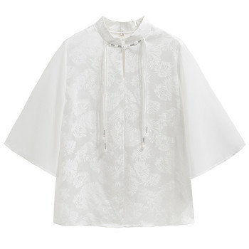 Нова мода Бяла шифонена блуза в китайски стил Дамски топове Blusas Mujer De Moda 2024 Verano Дамска блуза с къс ръкав H570
