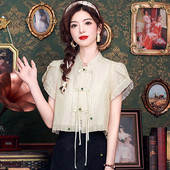 Nova modna ljetna majica kratkih rukava boje marelice Ženska majica Bluza Blusas Mujer De Moda 2024 Ženska košulja od šifona Verano H578