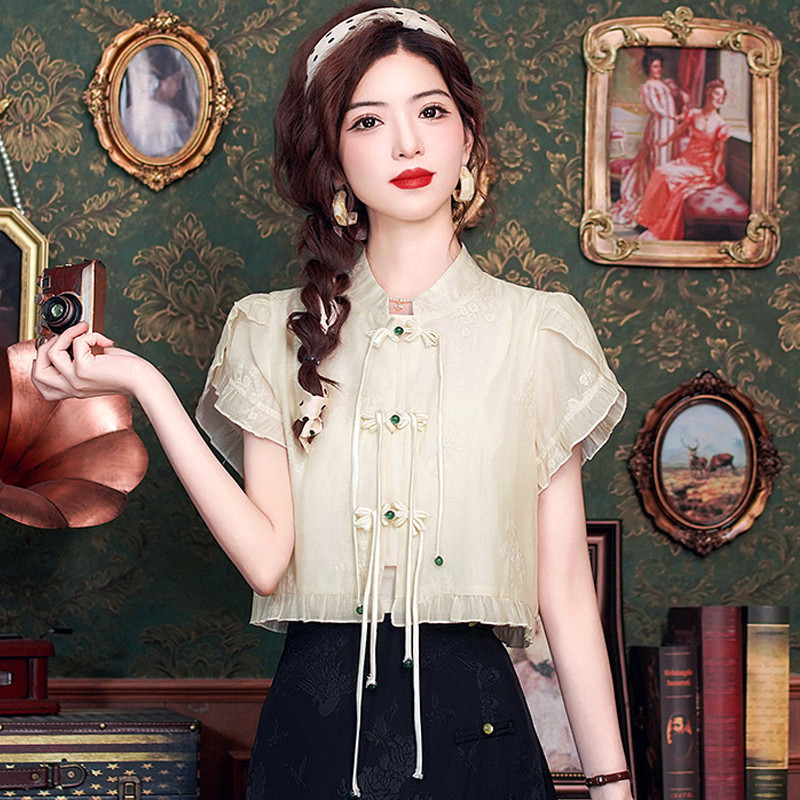 Nova modna ljetna majica kratkih rukava boje marelice Ženska majica Bluza Blusas Mujer De Moda 2024 Ženska košulja od šifona Verano H578