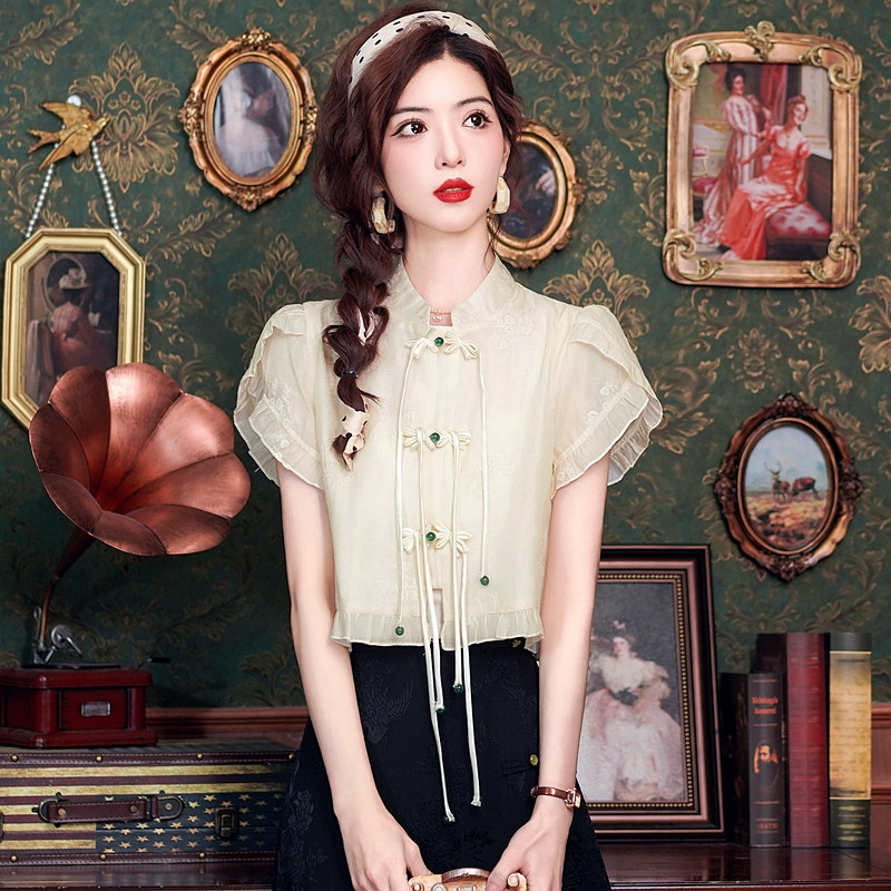 Nova modna ljetna majica kratkih rukava boje marelice Ženska majica Bluza Blusas Mujer De Moda 2024 Ženska košulja od šifona Verano H578