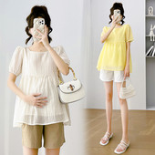 2024. gada vasaras Grūtnieču krekli ar oderi, uzpūstām piedurknēm, kvadrātveida apkakli ar augstu vidukli, grūtniecēm, kroku blūzes grūtniecības laikā