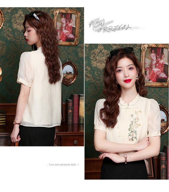 Satenske ženske košulje, ljetne vezove, bluze u kineskom stilu, široke ženske majice kratkih rukava, vintage odjeća YCMYUNYAN