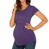 Kismama irregular Soild Hem póló Alkalmi rövid ujjú, nyakú, Basic Nursed póló felső szoptatáshoz Camisas Кофта