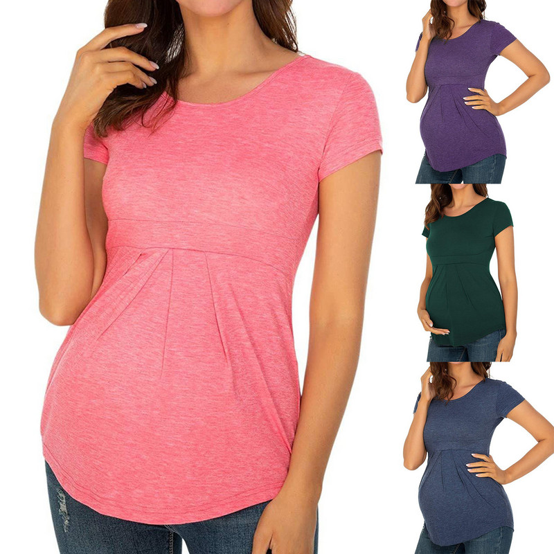 Kismama irregular Soild Hem póló Alkalmi rövid ujjú, nyakú, Basic Nursed póló felső szoptatáshoz Camisas Кофта