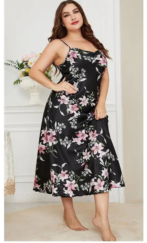 XL-5XL Camașă de noapte sexy cu bretele de mărime mare Lenjerie de noapte Lenjerie de vară Cămașă de noapte largi din satin mătăsos Rochie de dormit