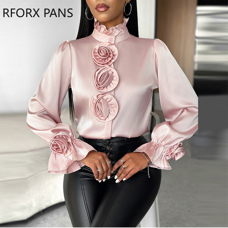 2023 Ženski gornji dio zvonastih rukava s detaljima u obliku ruža